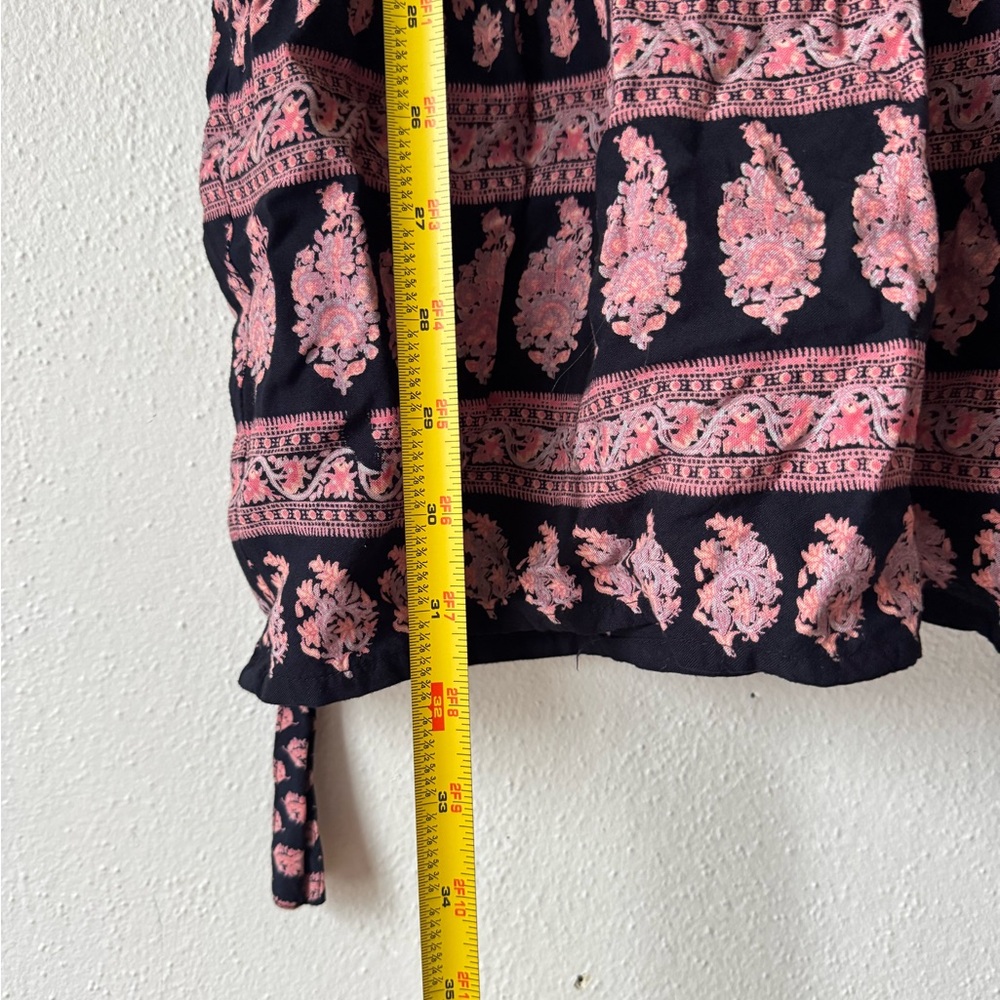 Anthropologie RAGA Faux Wrap Mini Dress Sz M Black Pink Mixed Print Ties Ruffle - Picture 12 of 14